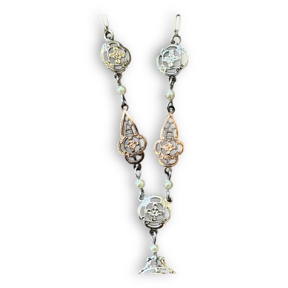 Antique Edwardian Art Deco 10k Gold Rock Crystal Diamond Lavaliere Necklace - Picture 6 of 15